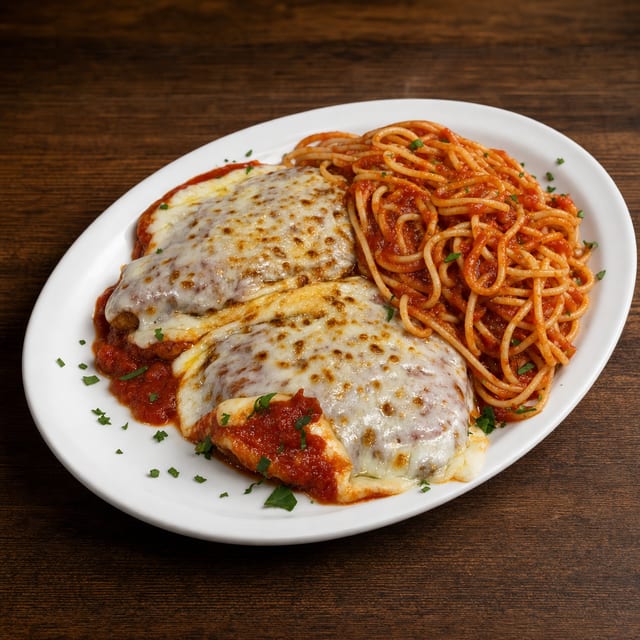 Full Tray Chicken Parm W/Spaghetti.