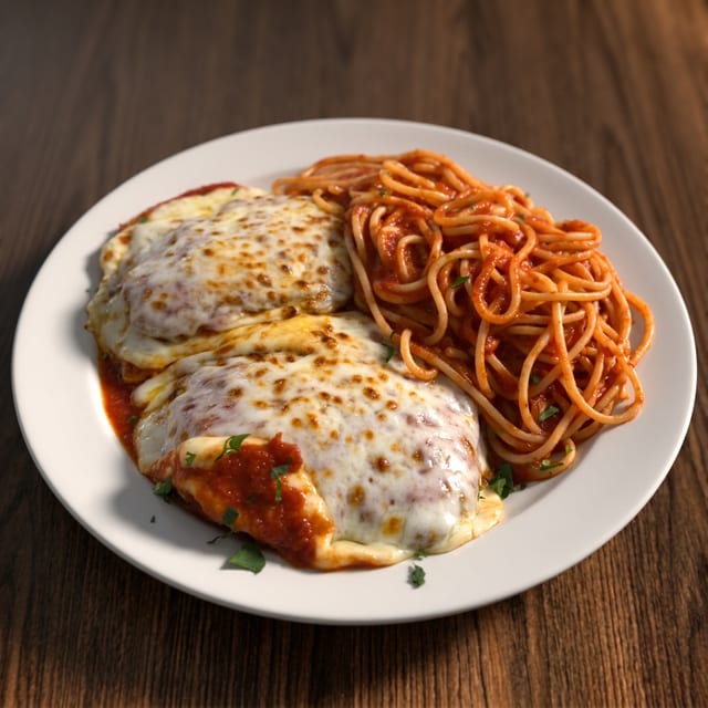 Full Tray Chicken Parm W/Spaghetti.