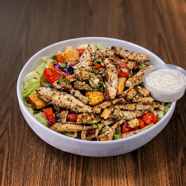 Grilled Chicken Salad & Drink.